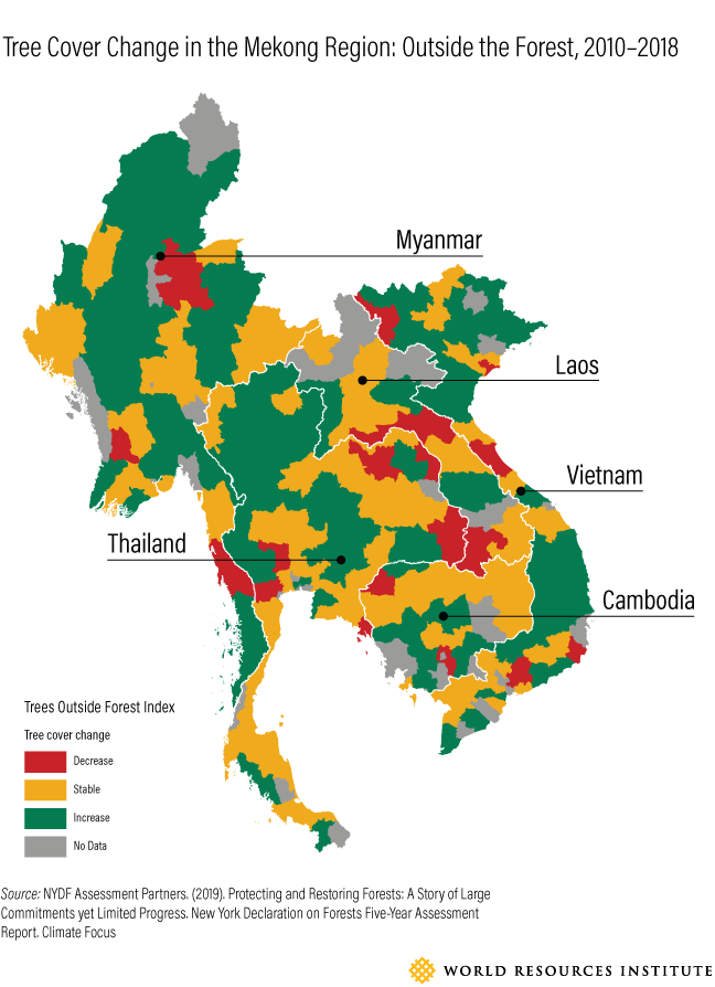 In a prototype of this work for @NYDF_Tweets, we used satellite data to assess  #forest change on all types of land and for the first time ever – change in tree density – in the Mekong!  https://www.wri.org/blog/2019/10/deforestation-threatens-mekong-new-trees-are-growing-surprising-places