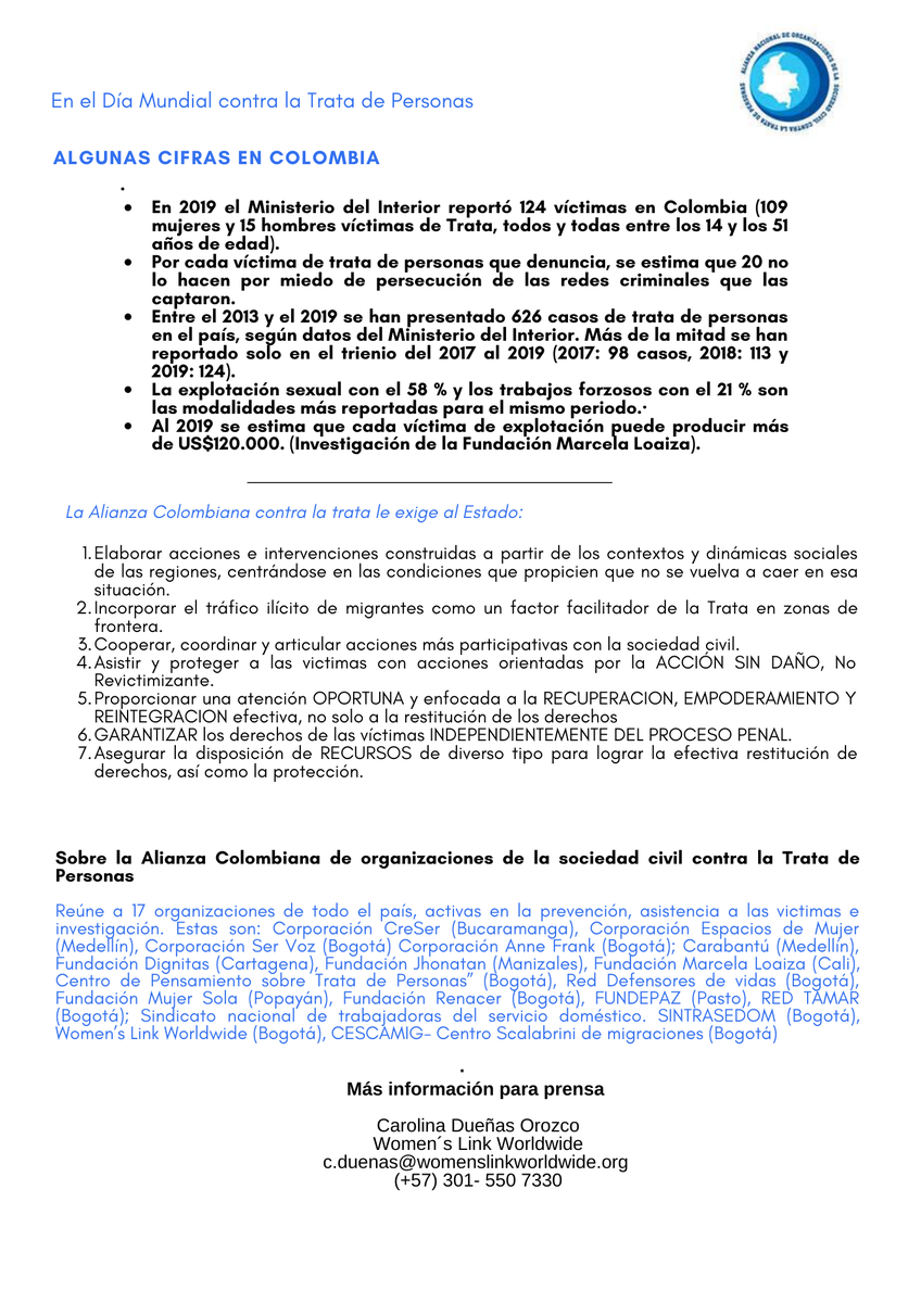 CorpSerVoz's tweet photo. Hoy 30 de julio #DiaMundialcontralaTratadePersonas desde SerVoz compartimos el comunicado donde como colectivo reiteramos nuestras preocupaciones alrededor de la asistencia y protección a victimas de #TrataDePersonas #libresdetrata https://t.co/ukubKN39P4