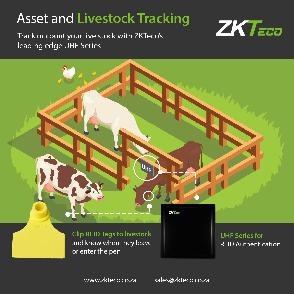 ZKTecoSA's tweet photo. Easy Asset management solutions at your doorstep. Keep track of what’s happening on your Farm and safeguard your livestock.
Get to know more about our Farming solutions: https://t.co/t4E1fa8rG2
#ZKTeco #Farmingsolution #Biometrics #S922 #UHF #RFID #iClock990 #security https://t.co/3f3ub00NBo