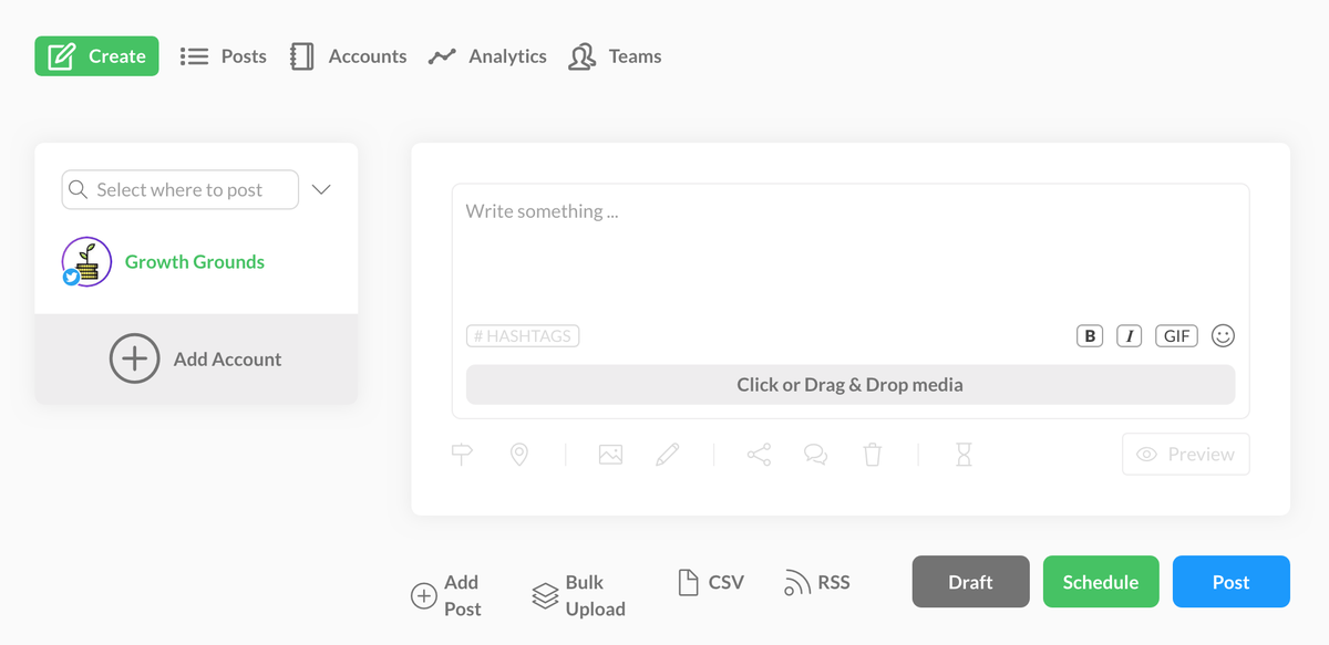9. So pleased about this auto-schedule functionality and clean interface. Goodbye to the sad days of clicking to schedule on Tweetdeck.I also discovered that it links to 30 different social media accounts so you could use it if you have 2 twitter accounts, or even 30!