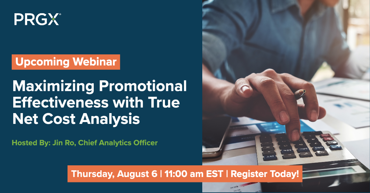 PRGXglobal's tweet photo. Join us 8/6 for the "Maximizing Promotional Effectiveness with True Net Cost Analysis" webinar. Learn how increased #retail sales can mask other problems & how to maximize #marginimprovement.
Register: https://t.co/UrOcSPxdrf #PRGX https://t.co/SEvAfQ15nt