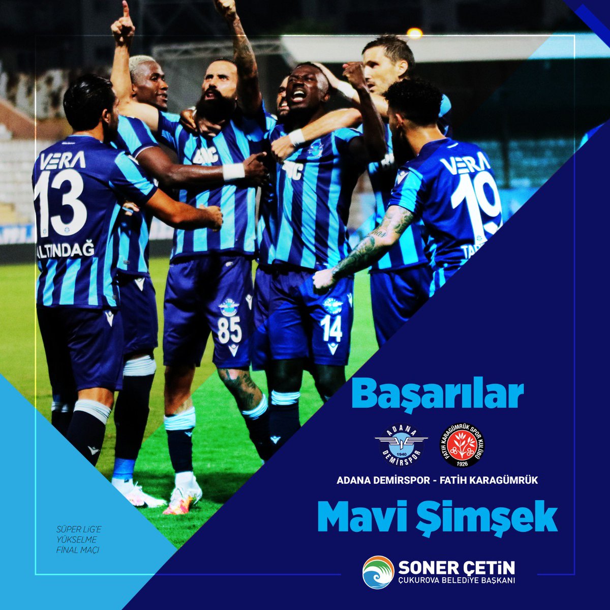 Mavi Şimşekler Süper Lig için son virajda!
Play-Off final maçında Fatih Karagümrük ile karşılaşacak #AdanaDemirspor’umuza başarılar diliyoruz. 
Vurduğun gol olsun.

#KenetlenADS
#DemirsporGeriDönüyor
