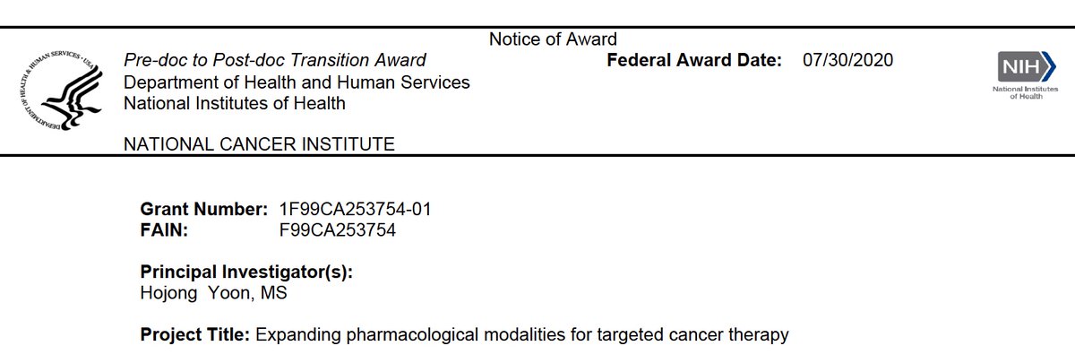 Thrilled to share that my F99/K00 grant proposal has been officially funded by <a href="/theNCI/">National Cancer Institute</a> <a href="/NIH/">NIH</a>. So grateful for my mentors - Eric &amp; Nathanael, and all collaborators and lab mates who helped and supported me along the way!
