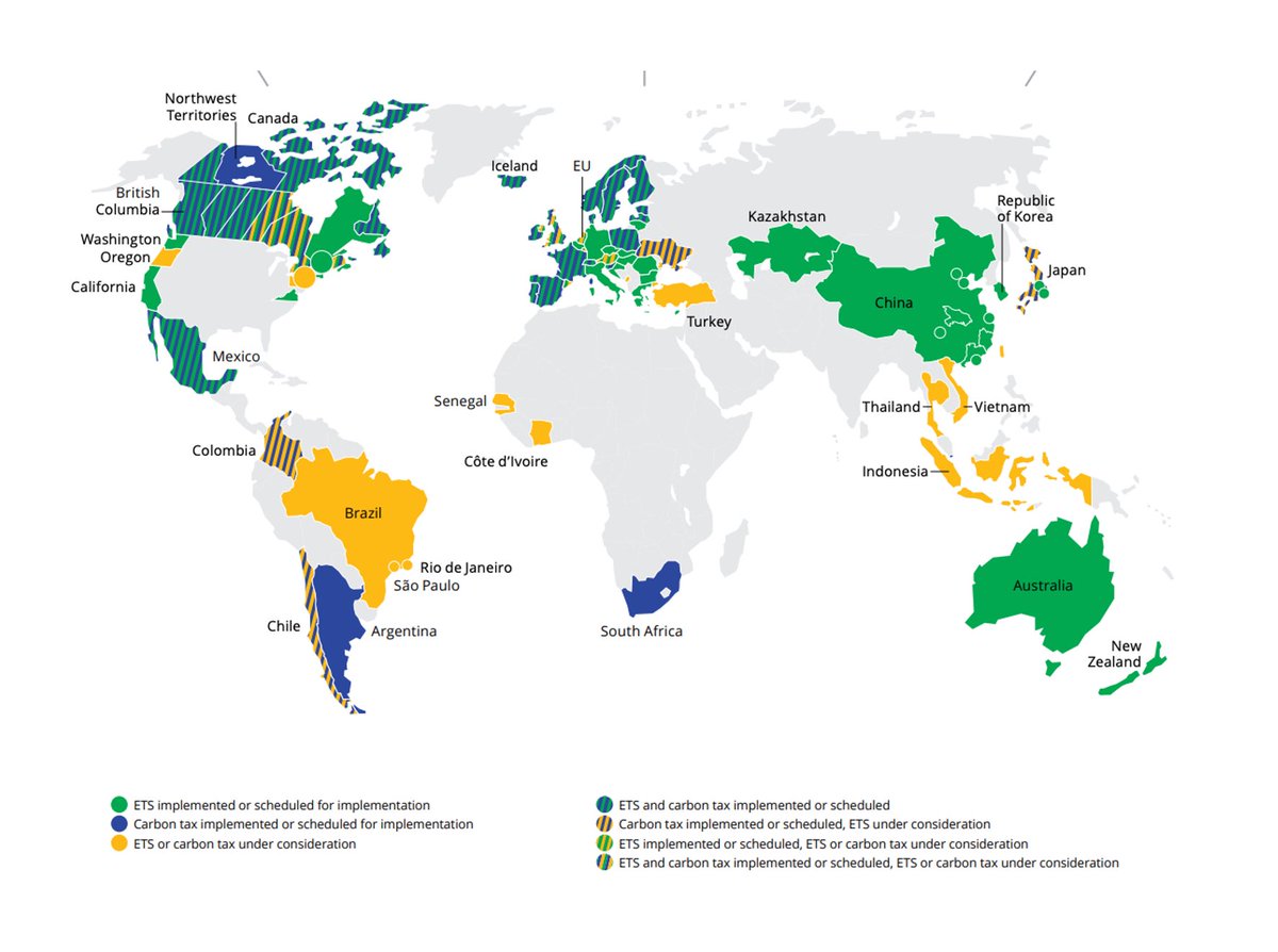 [#1] Carbon pricing" yang menginternalisasi biaya sosial emisi karbon yang tadinya ditanggung publik ke pasar, sehingga menjadi insentif untuk adopsi teknologi rendah karbon. Secara global, 61 inisiatif sudah diluncurkan, baik dengan pajak maupun ‘sistem dagang emisi’.