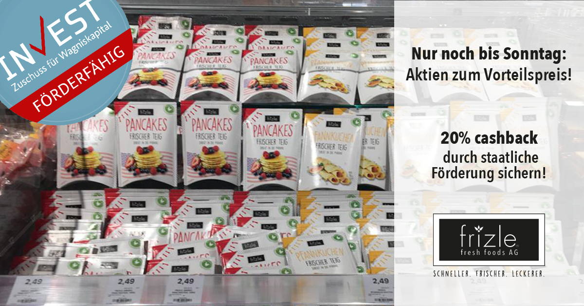 frizle_Spaetzle's tweet photo. Sichere dir noch heute #Aktien zum Vorteilspreis und werde Teil der #frizle fresh foods AG! 📈✔️
Dazu gibt es unglaubliche 20% #CASHBACK durch staatliche #Förderung! 💸

Infos: https://t.co/qKqmBJLY22
Shop: https://t.co/nTAIUgqok3

#Eigenemission #BMWi #INVEST #freshfoods https://t.co/knYF9oWM42