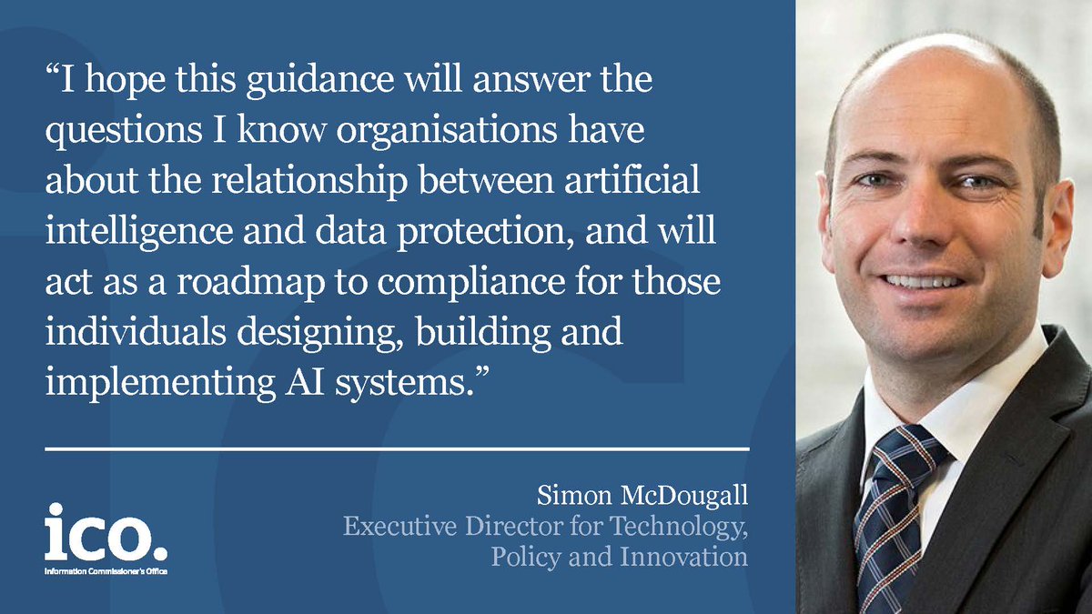 We have launched our new guidance on AI and data protection. This guidance  sits at the core of the ICO's commitment to enable good data protection  practice in AI. Read more in, image size:1200x675