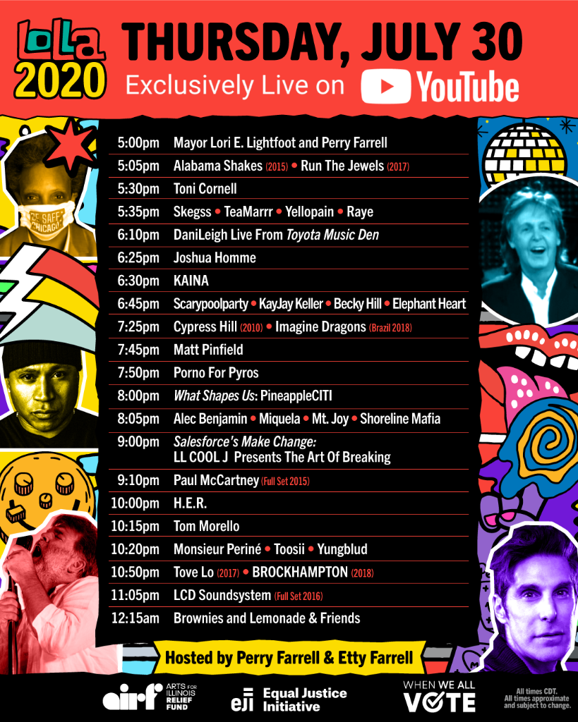 Lolla2020 starts tonight at 5pm CT, exclusively live on <a href="/YouTube/">YouTube</a>! Check out the schedule and set your reminder: youtu.be/KQDcz9KlPZI