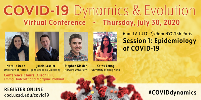 We start today with a session on  #COVID19 Epidemiology! with  @nataliexdean  @JustinLessler  @StephenKissler &  @kathysleung covering topics like vaccine evaluation ,  #TestTraceIsolate , geographic disparities , and the D614G mutation ...  #COVID19  #SARSCoV2  #COVIDdynamics