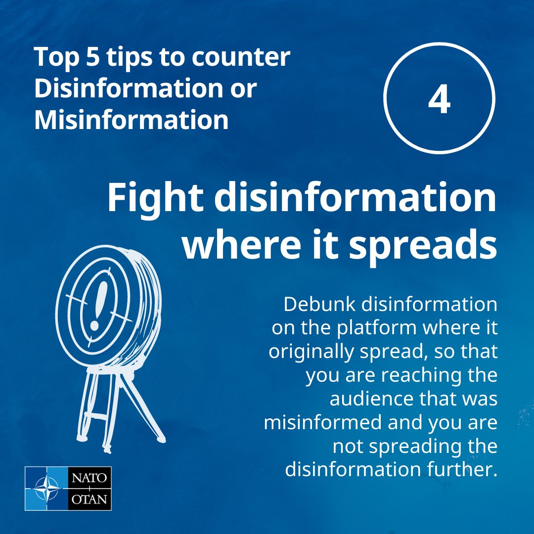  #NATO / top tip on countering  #disinformation: Fight it where it spreads. Check out our approach https://bit.ly/3jadFlT  #FactCheck