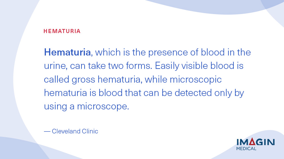 ImaginMedical's tweet photo. #Hematuria, which is the presence of #blood in the #urine, can take two forms. Easily visible blood is called gross hematuria, while microscopic hematuria is blood that can be detected only by using a microscope.

Learn more here: https://t.co/PtKUV0N5y8 https://t.co/zgN8KKEy7N