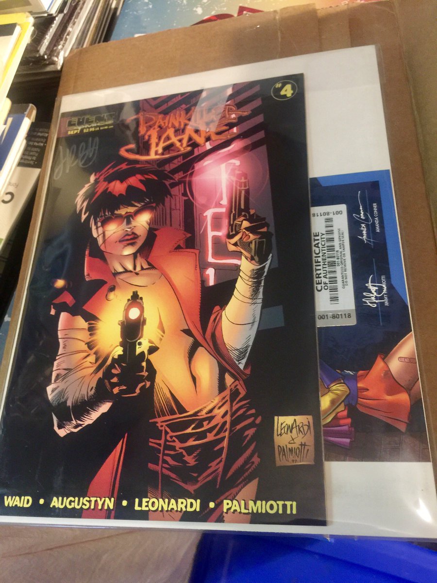 linworkman's tweet photo. My wife Nicki is AWESOME! She ordered me this Batastic signed copy of #harleyquinn & #thebirdsofprey comic by @AmandaRantsAlot & @jpalmiotti - it came with an autographed copy of #painkillerjane by Jimmy, too! Happy to add them to my collection in the Batcave. #amandaconnerart https://t.co/gguQ0IT1DD