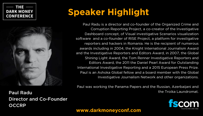 FSCom1's tweet photo. We are delighted to announce that our next speaker for the Dark Money Conference 2020 is Paul Radu, Director and co-founder of the Organized Crime and Corruption Reporting Project (OCCRP).

#darkmoneyconf #jointhefight #fincrime #strongertogether

https://t.co/U7C05AOXLp https://t.co/Kfsyj5X0qt