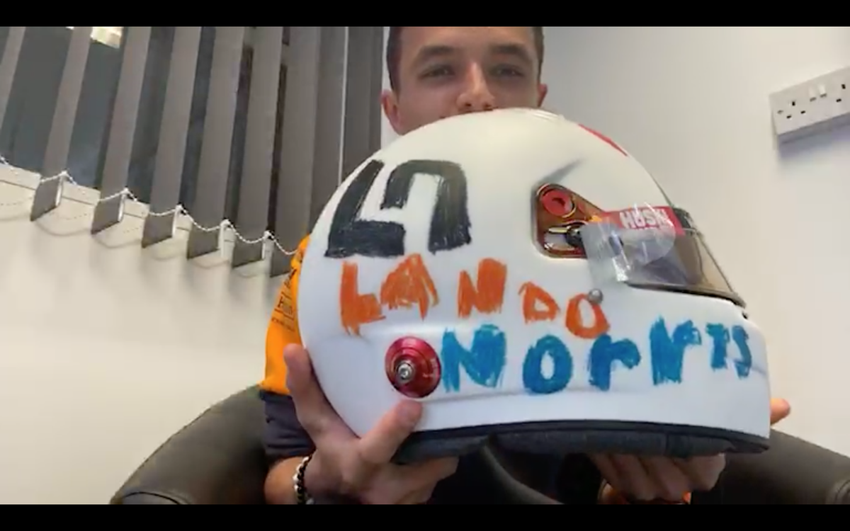 Wtf1 On Twitter Lando Norris Reveals His Helmet For Silverstone Designed By 6 Year Old Fan Eva This Is So Damn Wholesome