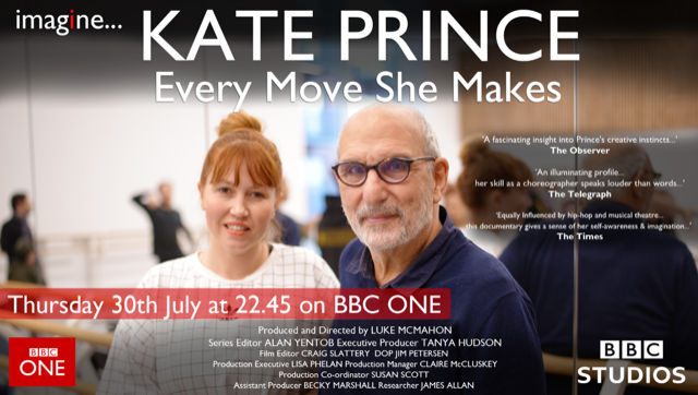 Unbelievably proud and excited to tune into BBC One this eve. 

‘imagine… Kate Prince: Every Move She Makes’ airs TONIGHT! Follow Kate and the Message In A Bottle Company on their latest West End venture at 22:45 BST. 

(Available on BBC iPlayer for one week)
