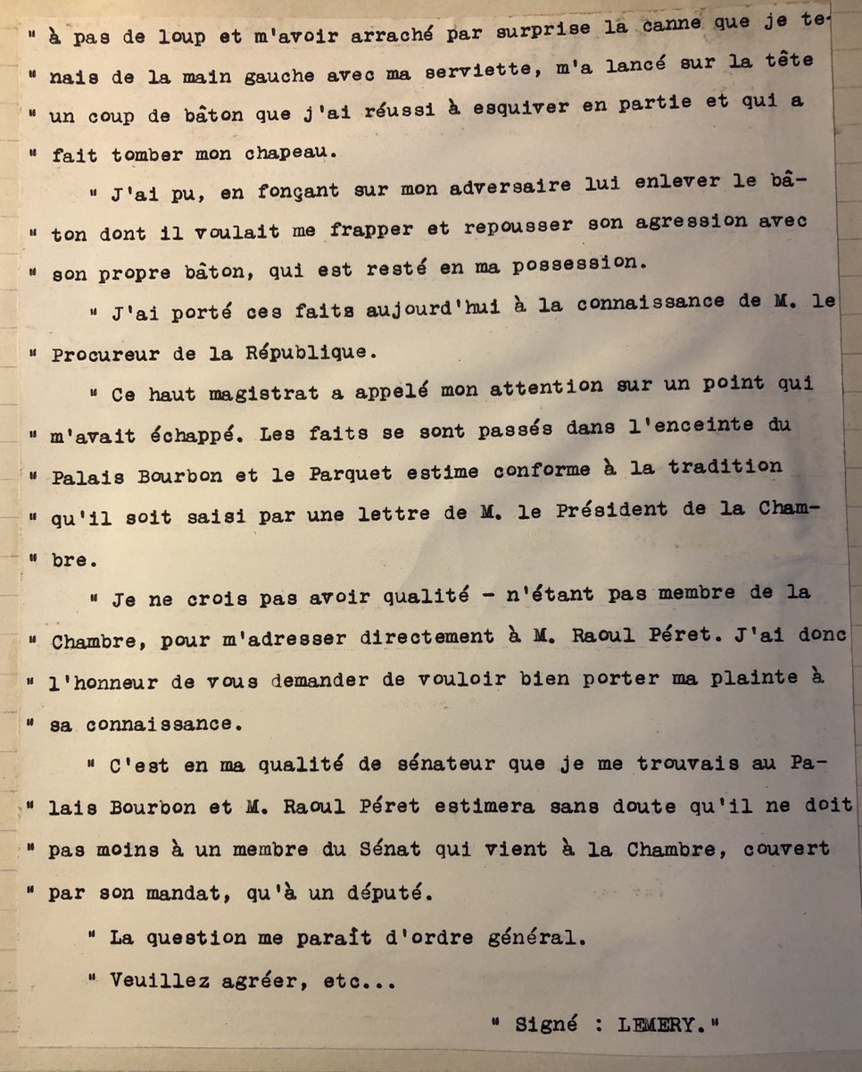e_buge's tweet photo. Un député agresse un sénateur « à coups de bâton » après s’être approché de lui « à pas de loup ». 
Question : est-il couvert par l’immunité parlementaire ?
Question posée au Bureau de la Chambre des députés le 22 mars 1921
#DirectAN #Passionarchives https://t.co/JsMUswDylw