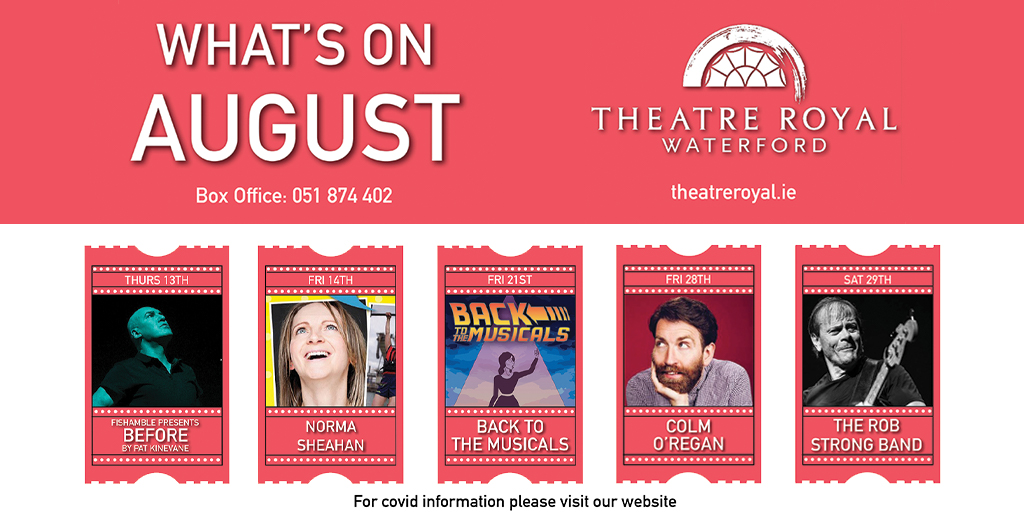 theatreroyalw's tweet photo. We have a LIMITED number of tickets on sale for a fantastic line up of events this August. 🤩
Don't miss out! Book your tickets today. 🎟️
Feel free to let us know if you have any questions or concerns that we can answer.
https://t.co/dKF2BuO0AU

#Waterford https://t.co/UXYIW8nxwn