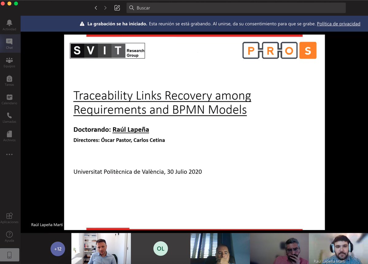 Raúl Lapeña recently defended his PhD thesis ‘Traceability Links Recovery among Requirements and BPMN Models’ at the <a href="/UPV/">Universitat Politècnica de València</a> in Spain. Congratulations! Another step forward for our young research team.