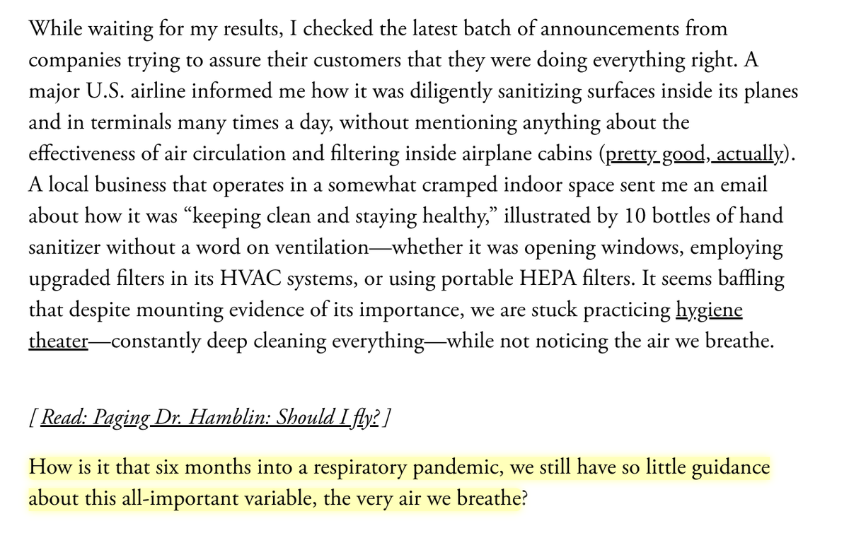 We urgently need to focus on ventilation. Six months into a respiratory pandemic, we're still not given sensible and practical guidance against short-range aerosol—airborne—transmission of COVID. I wrote about the science & what it means we should do now.  https://www.theatlantic.com/health/archive/2020/07/why-arent-we-talking-more-about-airborne-transmission/614737/