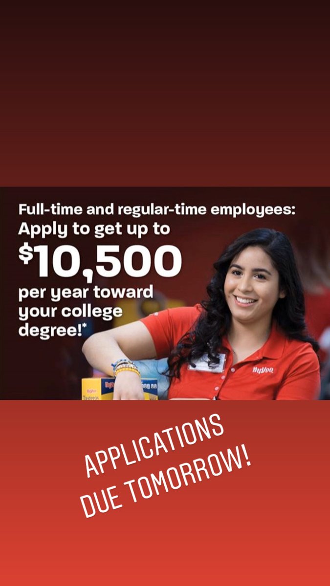 HyVeeSmiles's tweet photo. 📣 Applications are due tomorrow! 📚 Visit https://t.co/hXy5Xn1t31 for application and full program details. Link in bio. Questions? Email hy-veeuniversity@hy-vee.com. https://t.co/D1sMvmY98n