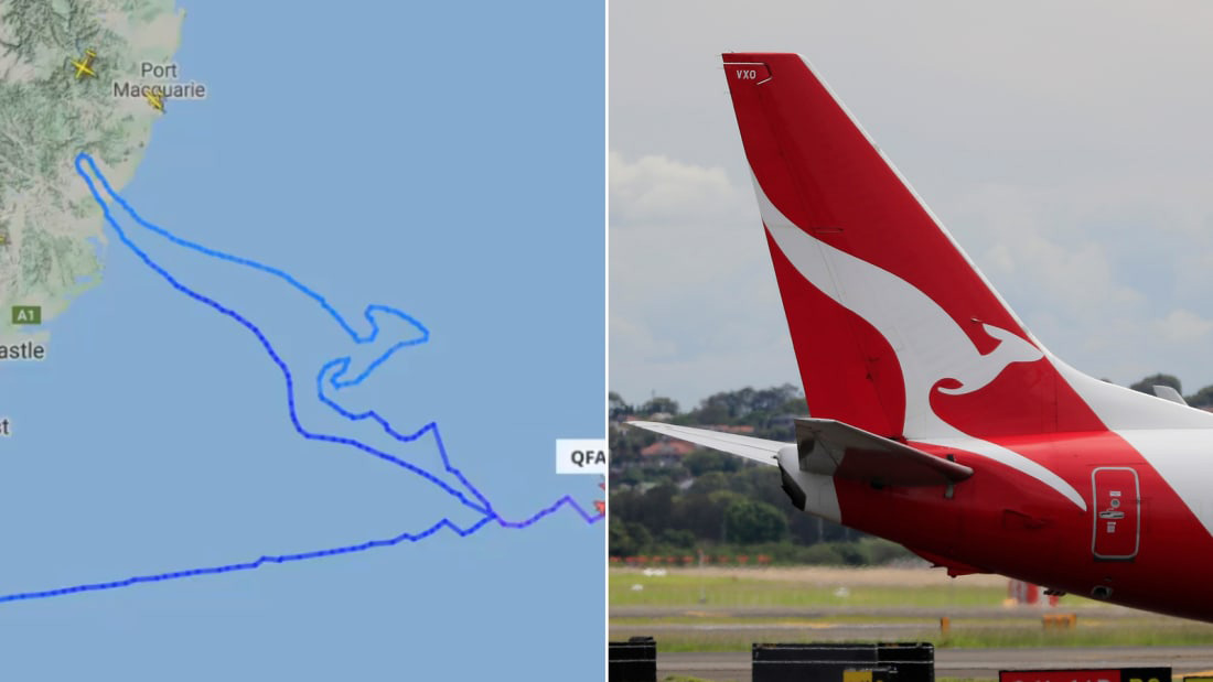 ucllc's tweet photo. Today on Brand New (Linked): On the last flight of Qantas’ last remaining Boeing 747 passenger jet, the pilot traced the airline’s logo on its flight path as it departed Sydney en route to Los Angeles as it headed into storage https://t.co/MNdwaZqqoF https://t.co/qzhAbbMA0y