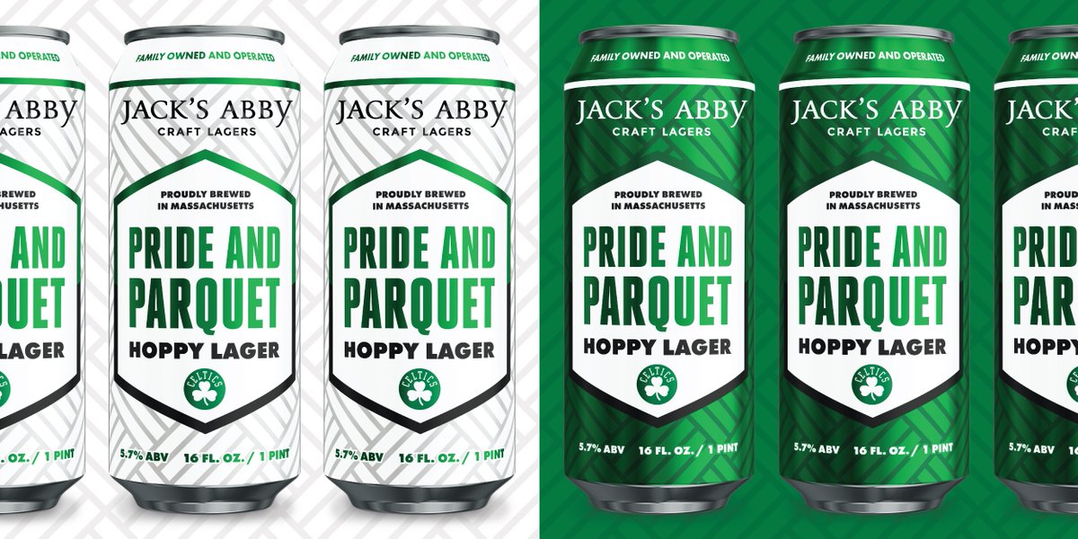 Cheers 🍻  We've teamed up with @jacksabby to release an exclusive Celtics beer, Pride and Parquet.

Keep an eye out for the “home" and "away” Pride and Parquet colors, scheduled to be released throughout New England during the 2020-2021 season 👉  Celtics.com/prideandparquet