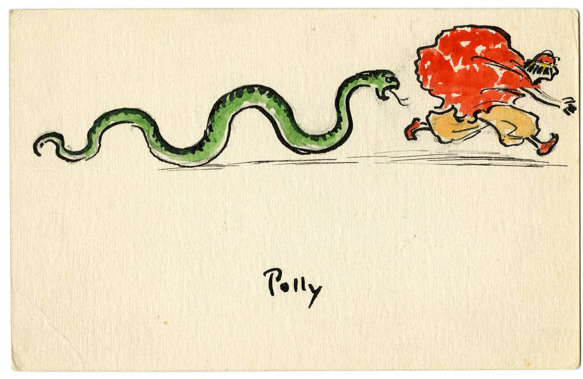 It has been some time since we've posted a Steele place setting card, this one for Polly. While this might portray an unrelenting virus chasing us  @SherlockUMN  @umnlib, we're sure there's an earlier, more fitting story. Meanwhile, wear a mask & stay safe!  http://purl.umn.edu/99746 