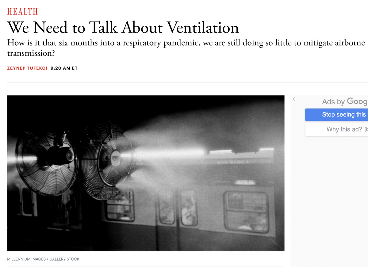 Several great articles published today stress the importance of proper ventilation, in addition to distancing & masks, in limiting the spread of COVID: 1)  https://nyti.ms/30d1cXf  2)  https://bit.ly/31109sG But there's a related issue that demands more attention: Winter is coming