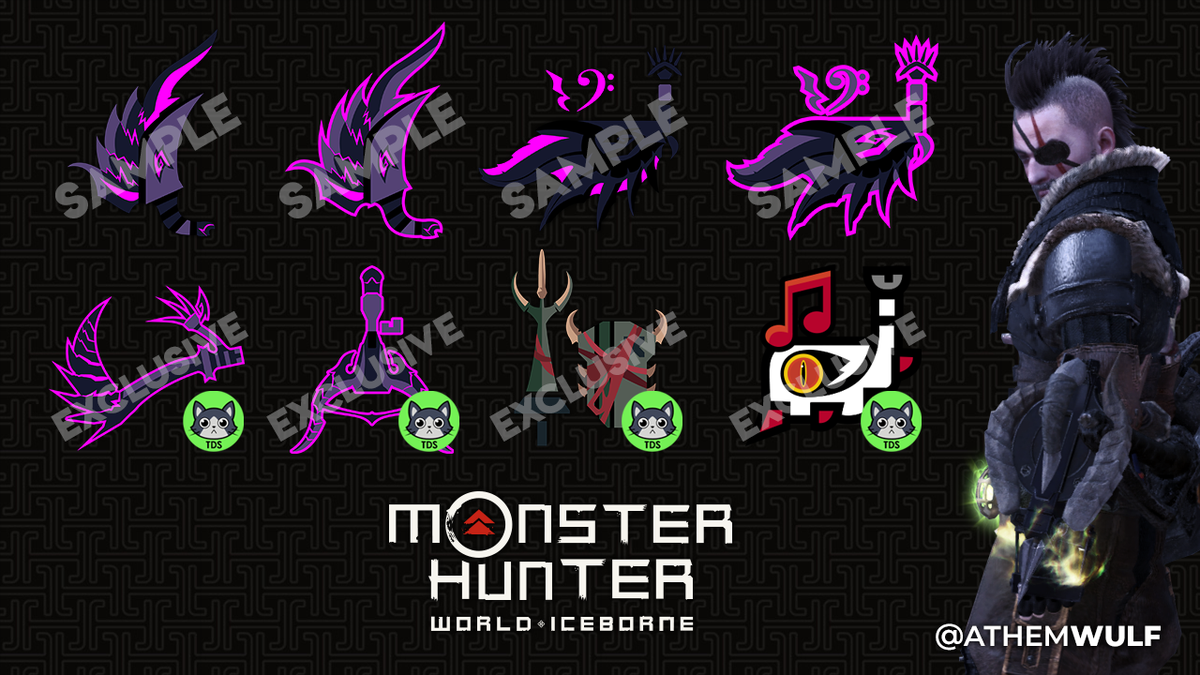 AthemWulf's tweet photo. A little sample of the icons i made (Alatreon, Safijiiva, etc), some for the awesome Team Dark Side. #MonsterHunterWorld #design #SupportDesign https://t.co/Z1XeoHfFsu