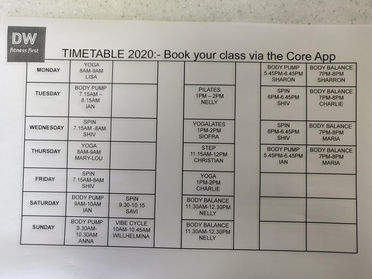 Hi all. Class timetable just to kick start the process. Continue to book using the app. More classes will be added in the not to distant future and we will keep you posted. DW Fitness First Brighton #classes #groupexercise #fitness #workouts #yoga #bodypump #bodybalance #spin