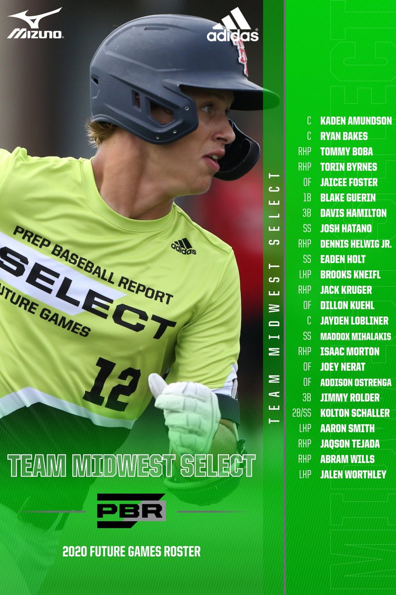 PrepBaseballWI's tweet photo. Introducing the fourth team in the #PBRFutureGames Midwest pod: Team #MidwestSelect.

A collection of top uncommitted 2022 and 2023 talent from WI, MN, IL, IA, and NE. They'll battle neighbors in gameplay, beginning Monday. Livestream details to come. https://t.co/rMlvaTs8Bm
