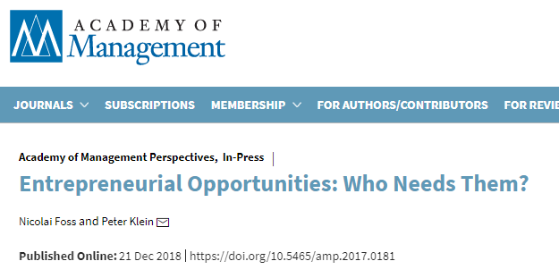 Taking action implies ownership (putting money on the table), responsibility (for losses as well as profits), and imagination (about the unknown future). These are obscured by an emphasis on discovery, alertness, arbitrage, and "opportunities." 2/  https://papers.ssrn.com/sol3/papers.cfm?abstract_id=3126527
