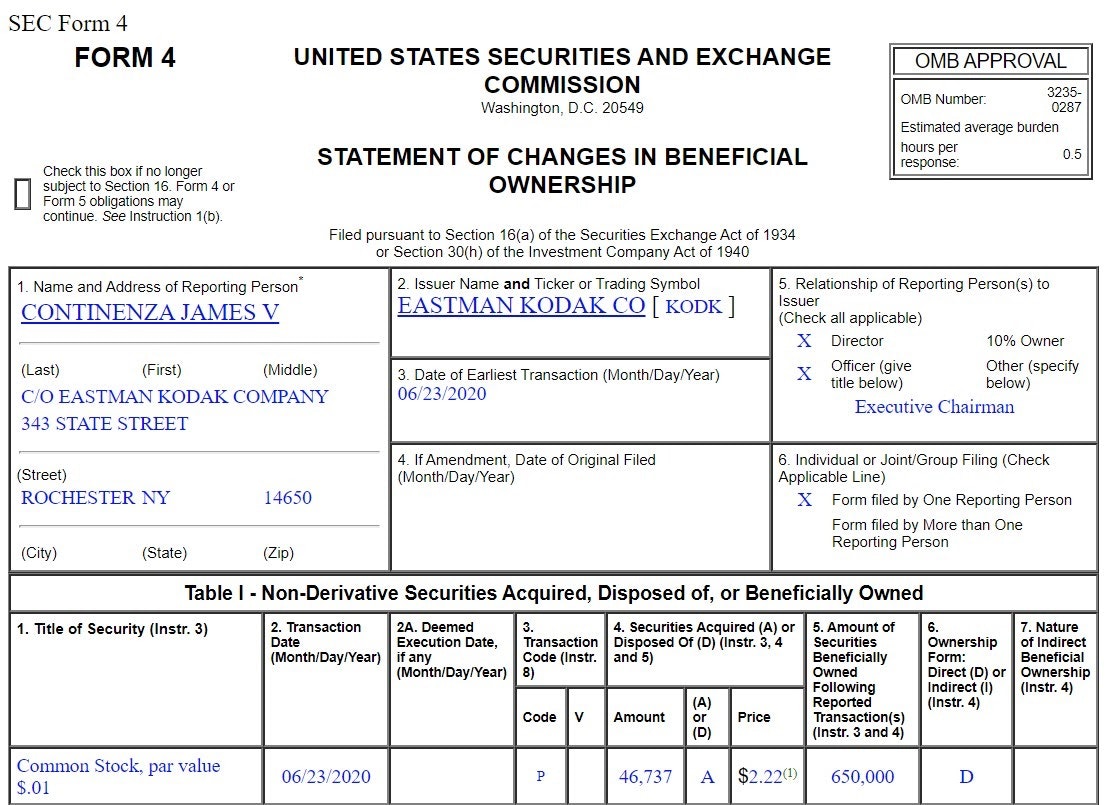5. Kodak CEO Jim Continenza said in media interviews yesterday that he had been working on the deal with the feds for "months."But on June 23 Continenza purchased 46,737 shares of Kodak for $2.22. He knew this deal was a possibility at the time https://popular.info/p/what-happened-before-kodaks-moment
