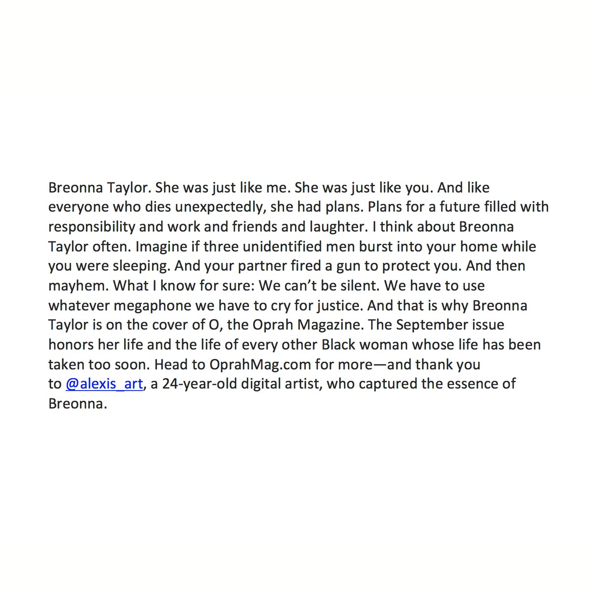 #BreonnaTaylor for @oprahmagazine