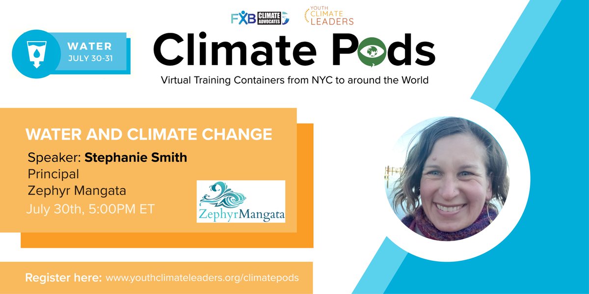 karinaweinstein's tweet photo. Join us for the first day of our Water Climate Pod! This Thursday at 5 PM EDT, @stripedarmsox is joining us to speak on the intersection of water and climate change. Register here! https://t.co/ceA3KpYGl8 https://t.co/lWKYf7P0nS