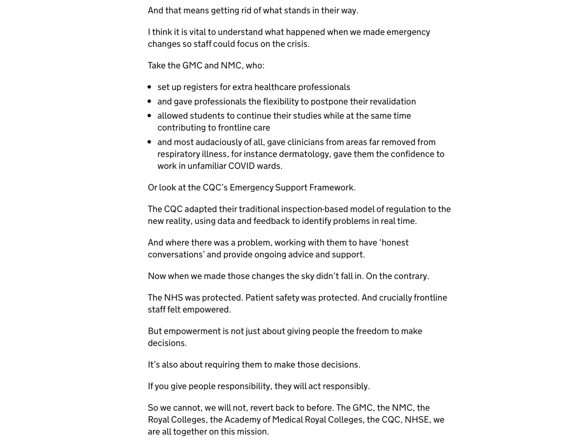 Here's where  @MattHancock promises to: 'getting rid of what stands in their way' & gives eg of  @nmcnews '& gave professionals flexibility to postpone their revalidation' . Think its important that Hancock clarifies what he means  #OurNHSPeople  #WeAreTheNHS