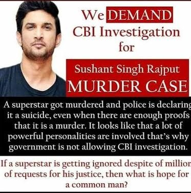 Do U know your silence theats to entire society ? Don't be silent 'U have capable to GET #JusticeforSSR' You must #SpeakUpForSushant 🙏 Request all medias plz, #SpeakUpForSushant till Justice to serve🙏 #SushantSinghRajputDeathCase is trending in India ✊ make it as NO1🙏