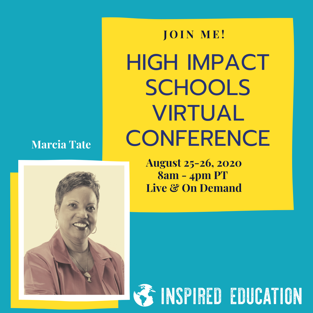 Join Marcia Tate in a session on High Impact Engagement Strategies for the Virtual Classroom at the High Impact Schools Conference on August 25 &amp; 26. Register by July 31 using the promo code EARLYBIRD2020 for 20% off. 
inspirededucationgroup.com/highimpactscho…
#InspiredLearning
#InspiredSchools