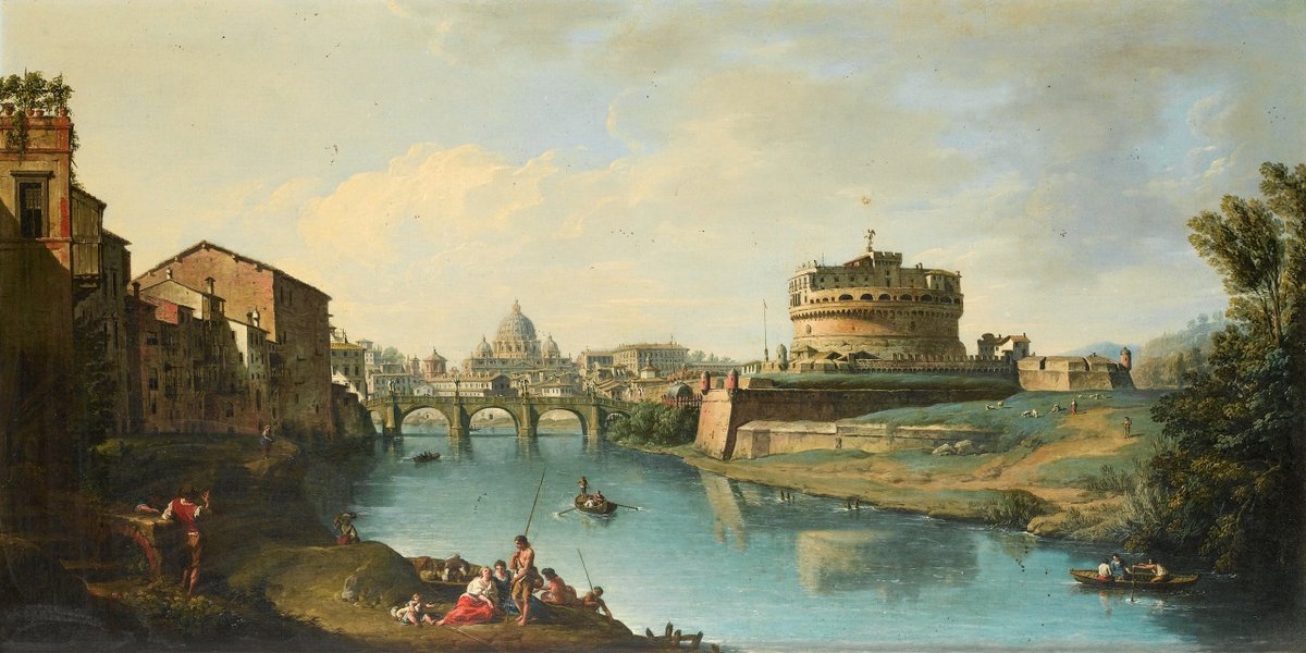 archaeologyart's tweet photo. View of the Tiber Looking toward the Castel Sant’Angelo, with St. Peter’s in the Distance, Giuseppe Zocchi (1711-1767) https://t.co/1gbvNlHCnd