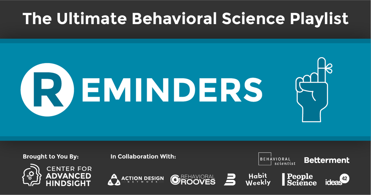 behavioralgroov's tweet photo. "Because we tend to overvalue the present and discount the future, reminders can behaviorally transport us to the future when we need to think long-term and take an action now that will benefit our future selves" https://t.co/qvT3sZ30HZ
#behavioralgrooves #playlist https://t.co/IdDy1KD0Gm