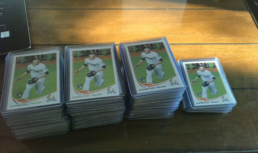 CardsKirbyd's tweet photo. Sent in a bunch of gem-worthy Update Yelich already, but seeing what 9s are going for, time to look through again and find some “Fine Nines.” https://t.co/ZfwPTg8O1p