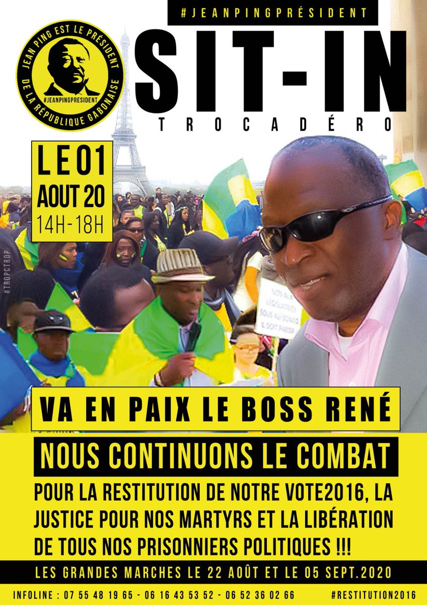 Bounty_Chocolat's tweet photo. 🔴SIT-IN #Paris #CGRi🌐 Pas de vacance/transition/élection avec institutions putschistes PEUPLE SOUVERAIN A ÉLU @PRJeanPing PRÉSIDENT #GABON🇬🇦
#Restitution2016
#Justicepournosmartyrs 
#NoureddinOut #SylviaOut #3MOut #OssoukaOut #MillebouOut 
#JeanPingPresident📢 @le_Parisien https://t.co/sHWtN8QzaI