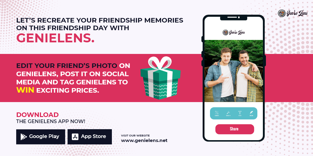 Genielens1's tweet photo. Participate in Genielens friendship day contest. Edit your photo with your friend on Genielens and post it on social media. Win the surprise prizes. 
#genielens #genielensapp #photomanipulatingapp #changebackground #changeforeground  #friendshipdaycontest #photoediting https://t.co/OOFI9D5Sjy