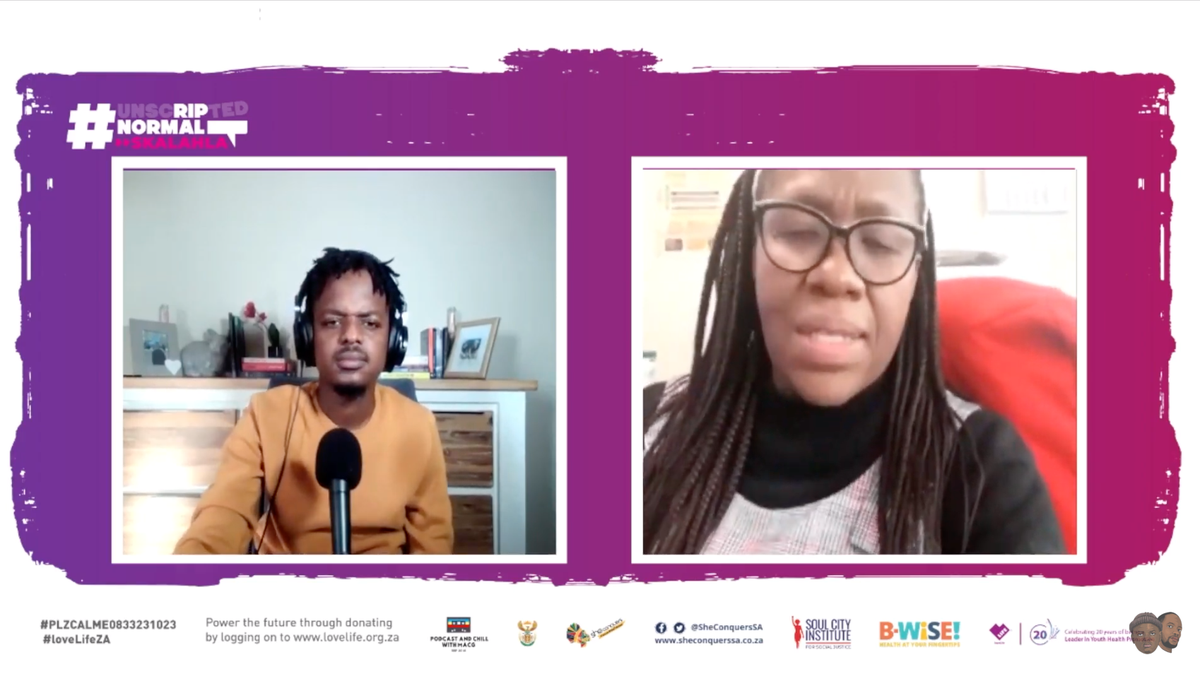 loveLifeNGO's tweet photo. "We just need to go back to the basics, start with the family, parents are busy, but we need to ensure that we keep young people in schools."- Thato Chidarikire. 
She just had a seat at the round table talking about what she thinks about young people drinking.
#UnscriptedNormal https://t.co/Ihadsbo8D1