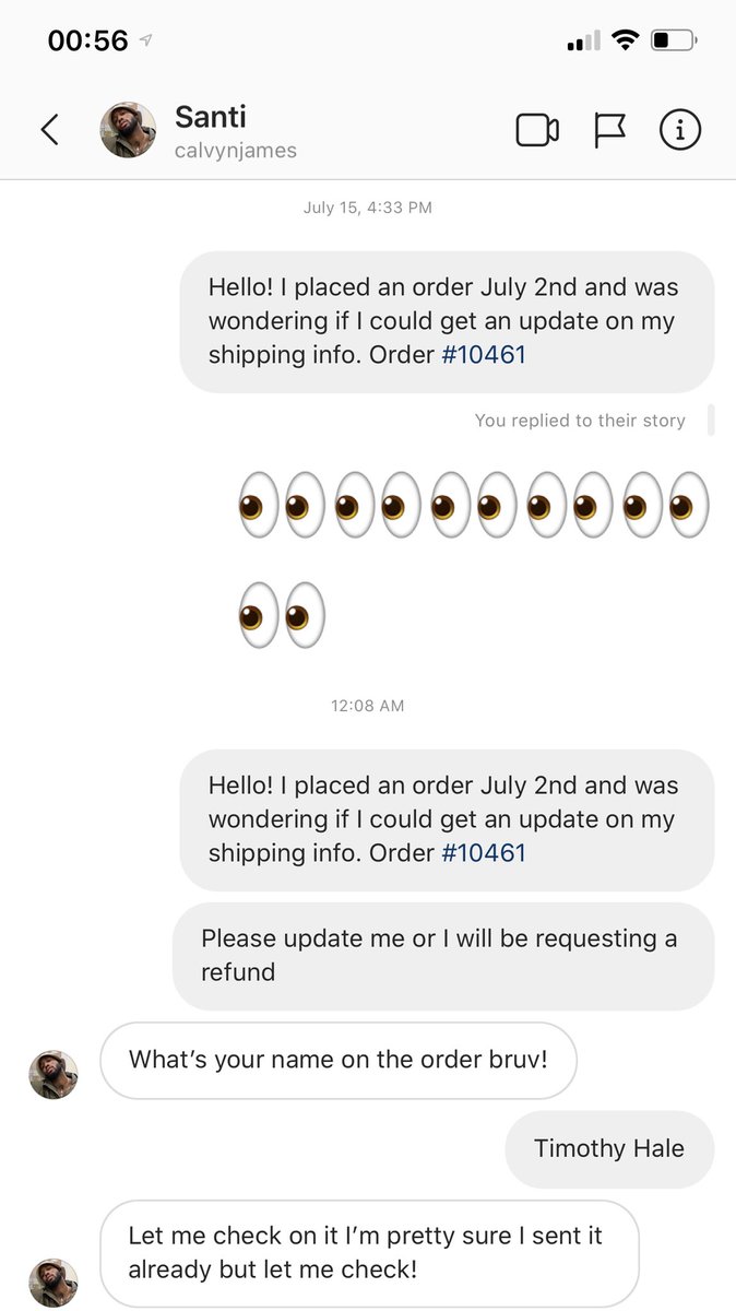 Last night after DM’ing him AGAIN and his business page since I wasn’t hearing back from the website, he asked for me name ...................... he got on IG live shortly after entertaining his “fans”