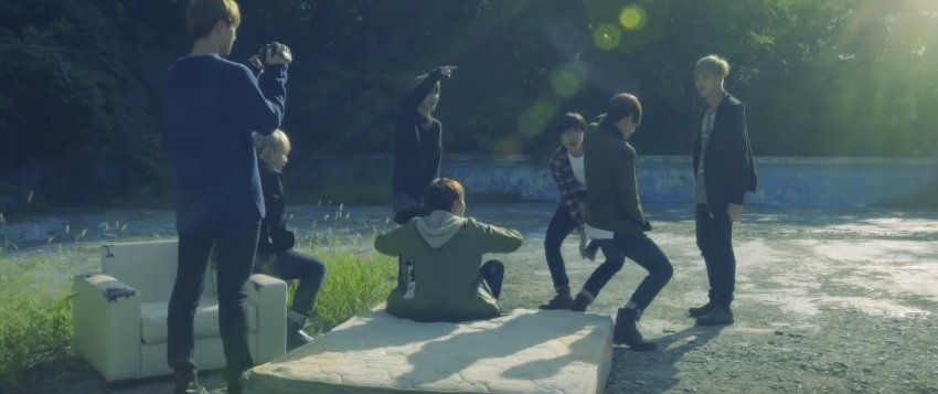  One day, the 7 of these boys were late & were made to clean the store room as punishment. But the 7 of them eventually became friends & the store room became their hangout spot. They skip classes, not go home, and go around the cityRef: Notes 1, Butterfly MV, BTS Begins VCR