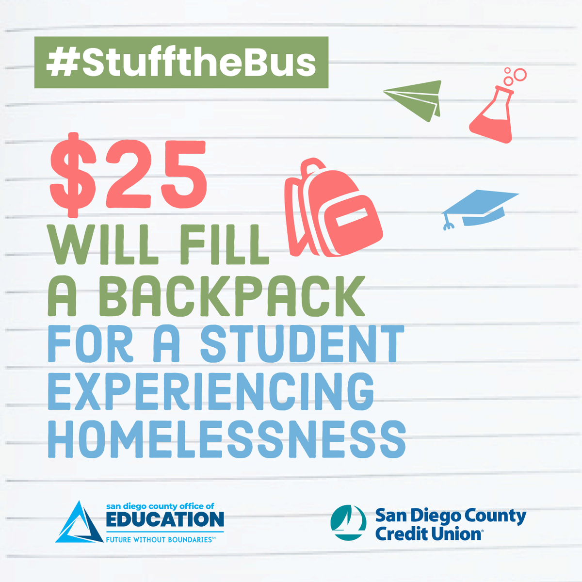 The <a href="/sdccu/">SDCCU</a> #StufftheBus campaign helps provide assistance to students experiencing homelessness so they have one less thing to worry about as the new school year approaches. Just $25 can make a big difference. Donate at
charity.gofundme.com/o/en/campaign/…