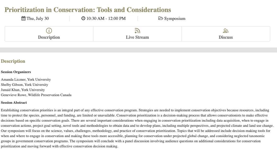 Coming up at 10:30 EST - looking forward to joining  @aliczner  @RicSchuster  @Joe_Ecology  @C_MantykaP and others (please tag) for a virtual symposium on Prioritization in Conservation: Tools and Considerations.  #NACCB