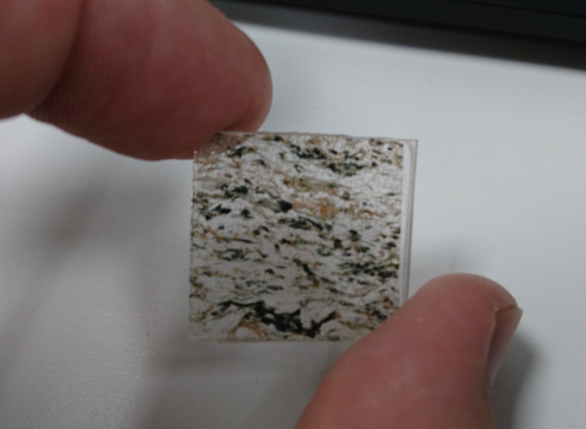 This is the thin section I’m currently working on. It’s not very impressive, but this piece of quartzite contains many small garnets with tons of useful inclusions! It’s actually a thick section (250 microns) so stresses and strains are preserved. 6/11
