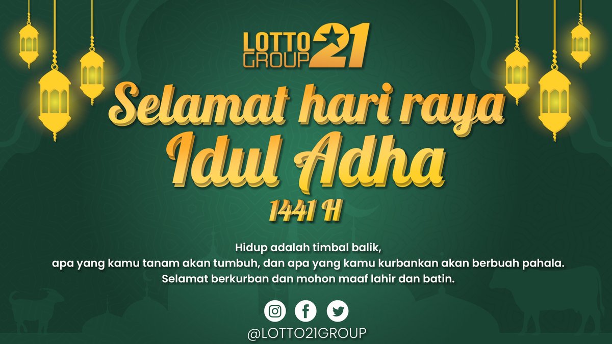 Toke4dO's tweet photo. Hidup adalah timbal balik. Apa yang kamu berikan akan kembali, apa yang kamu tanam akan tumbuh, dan apa yang kamu kurbankan akan berbuah pahala.
Segenap Staff &amp; Karyawan Lotto21 Group Mengucapkan 
"Selamat Hari Raya Idul Adha 1441 H, Mohon Maaf Lahir &amp; Batin" https://t.co/7Odgs4fQ9t