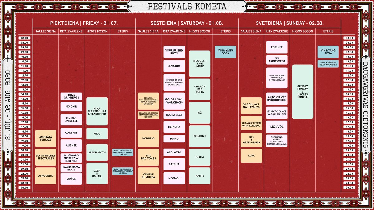 Rītdien jau veram cietokšņa vārtus. Festivāla programma ar mākslinieku uzstāšanās laikiem ir šeit 👇